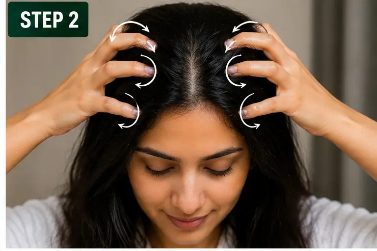 Massage hair oil gently into scalp
