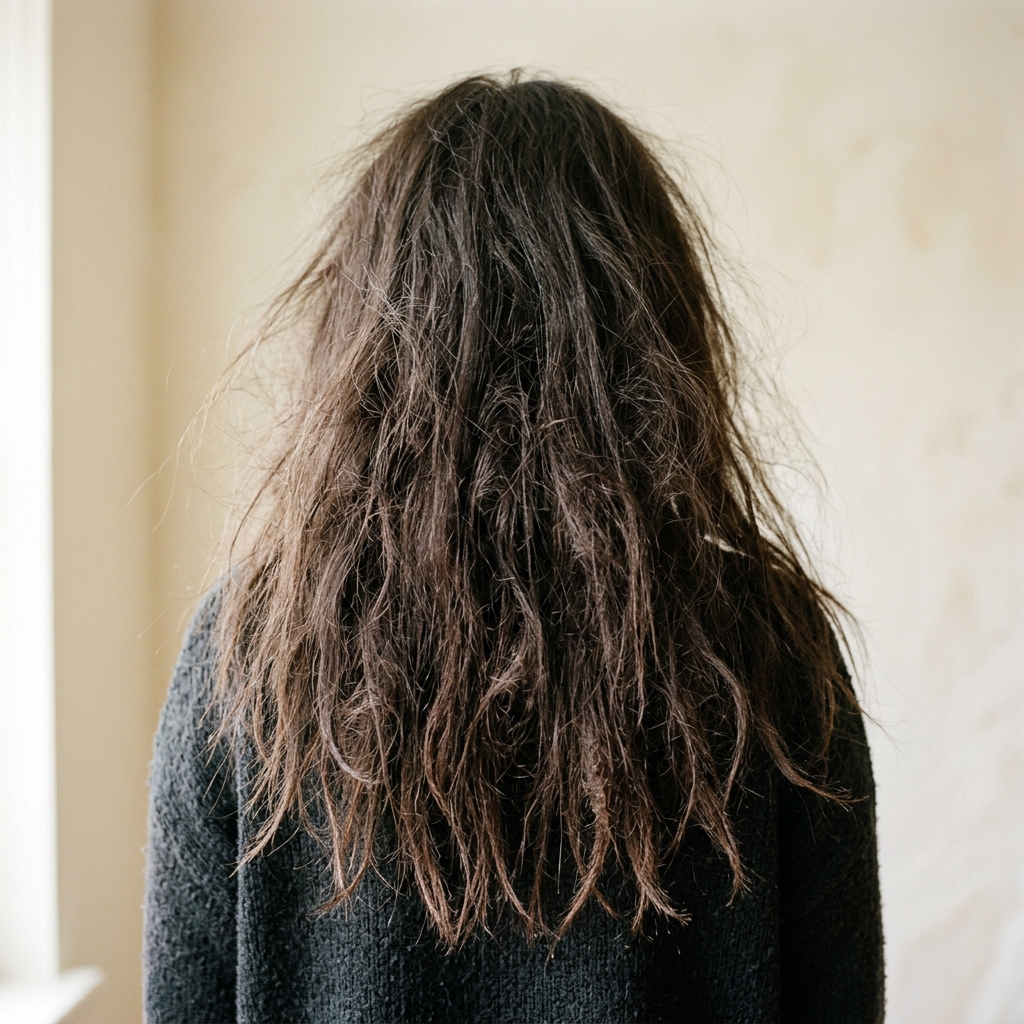 Dry frizzy damaged hair from chemical oil